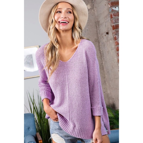 Sweaters - SOLD OUT Lavender Knit Relaxed Fit Casual Solid Fall Winter Pullover Sweater